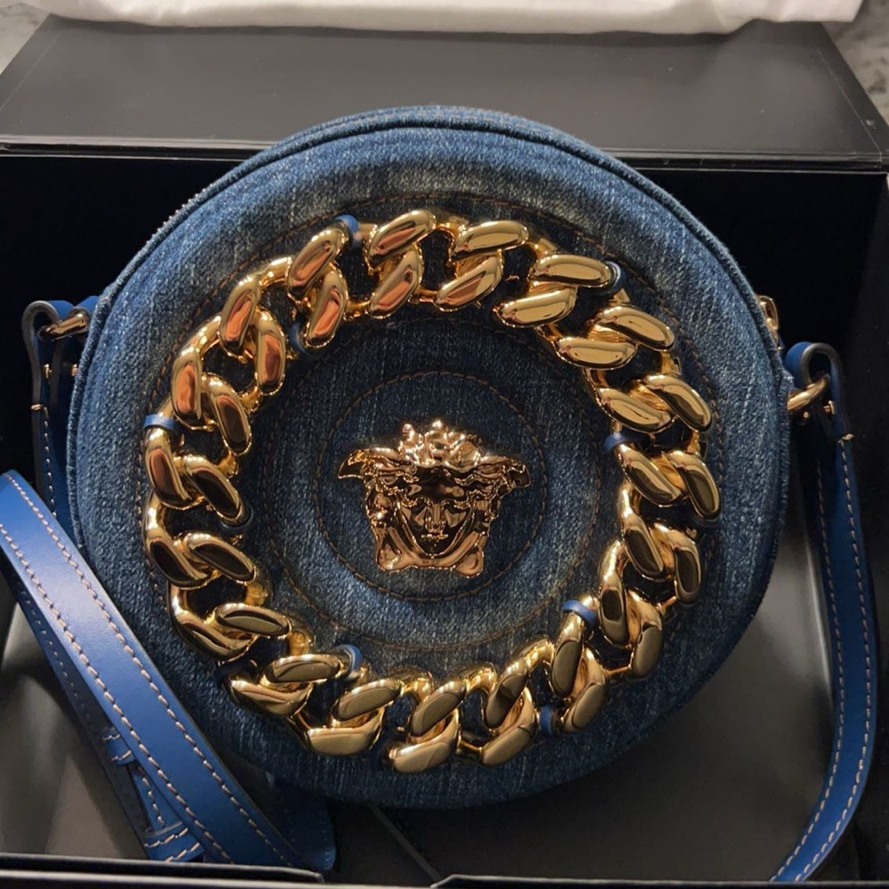 Versace La Medusa Round Denim Crossbody Bag